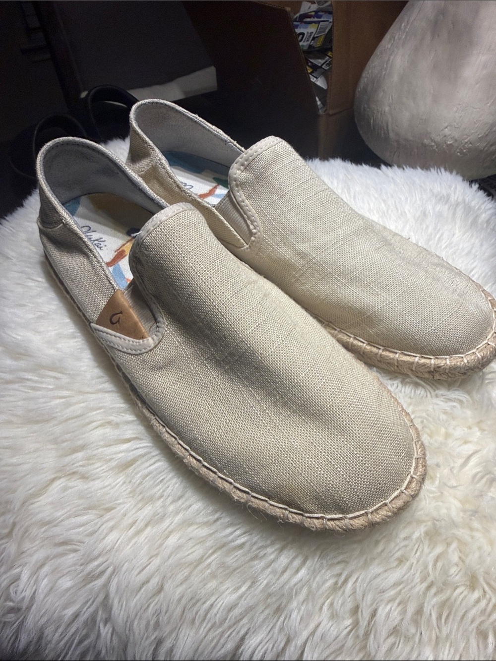 OluKai Men's Natural Canvas Slip-On Espadrilles